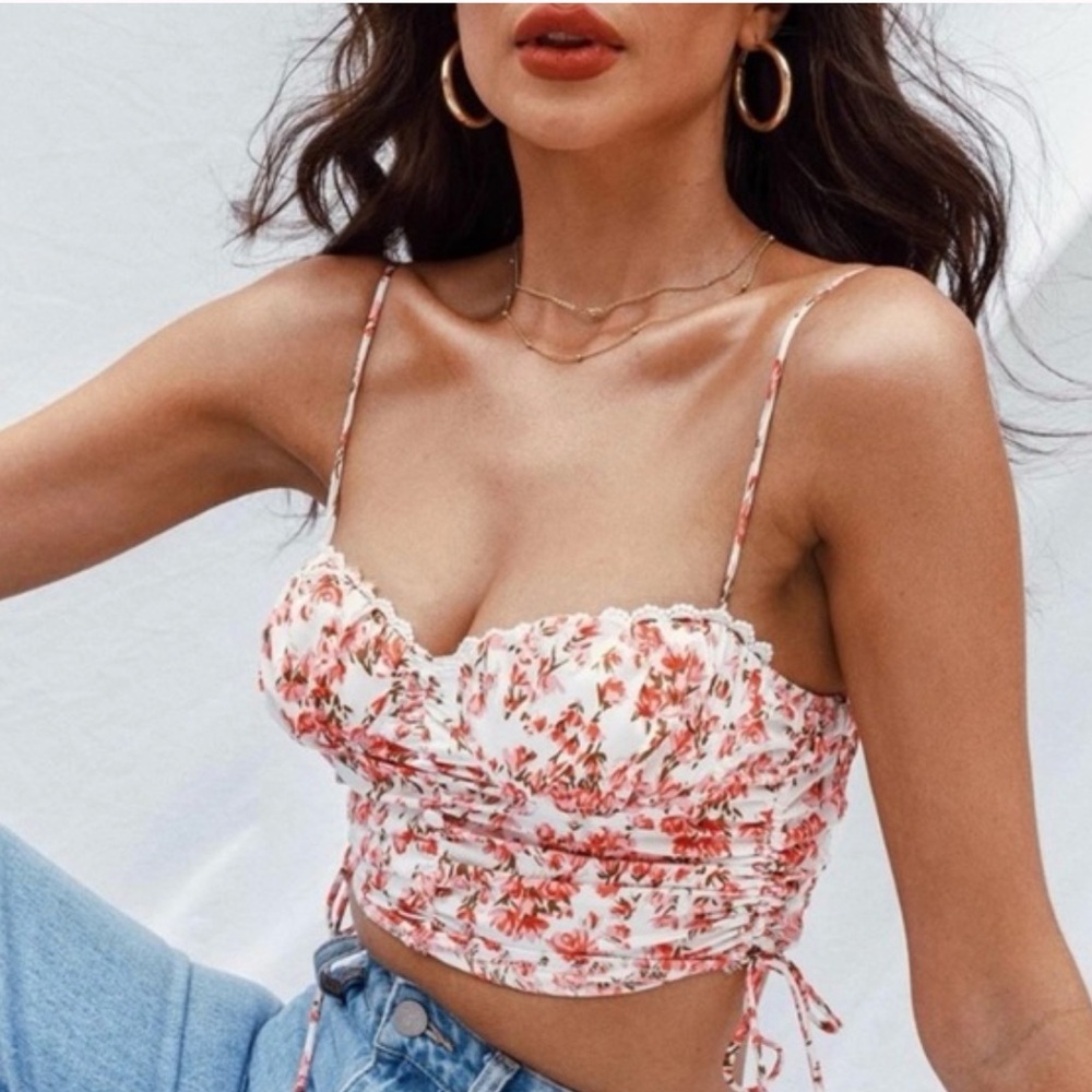 Princess Polly Pink and White Floral Crop Top